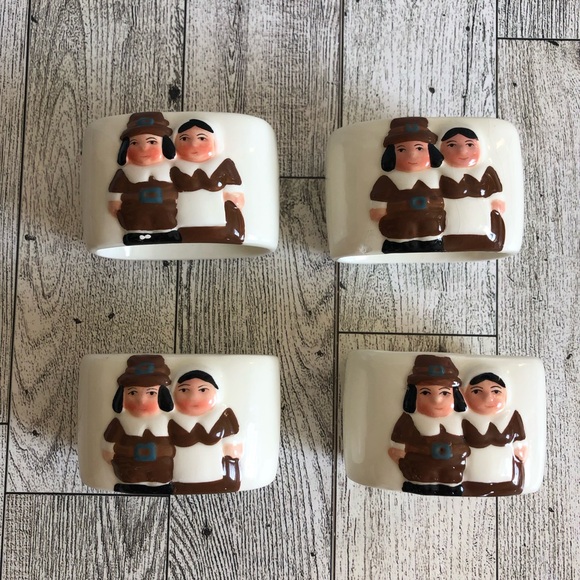 Publix The Pilgrim Pair Thanksgiving Napkin Rings Holder Set of 8 with Boxes - Picture 5 of 16